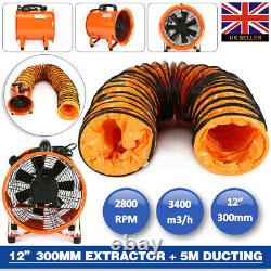 12'' 300MM Dust Fume Extractor / Ventilation Fan + Portable 5M PVC Ducting