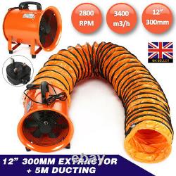 12 300mm Cyclone Dust Fume Extractor / Ventilation Fan + 5m Pvc Ducting Uk New