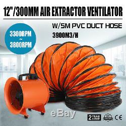 12 Extractor Fan Blower Ventilator+5M Duct Hose Low Noise Telescopic Workshop