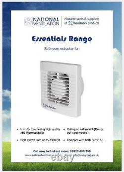 20x National Ventilation MER100T 4 100mm Extractor Fan With Overrun Timer