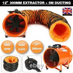 300MM 12'' Dust Fume Extractor / Ventilation Fan + 5M PVC Ducting UK STOCK