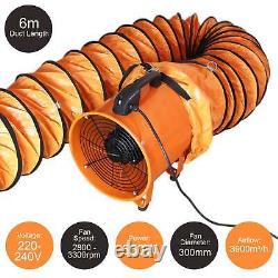 Dust Extractor Ventilation Fan 300mm Portable 6m Duct Hose Workshop Fume Air