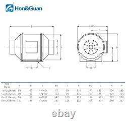Hon&Guan 4-8 Inline Duct Fan Air Ventilation Extractor FAN Bathroom Kitchen
