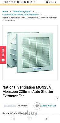 National Ventilation MON23A Monsoon 225mm Auto Shutter Extractor Fan
