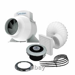 Shower Extractor Fan Kit with Downlight Intake Grille White / Chrome Timer Model