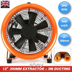 UK 12'' Dust Fume Extractor / Ventilation Fan 300MM With 5M PVC Flexible Ducting