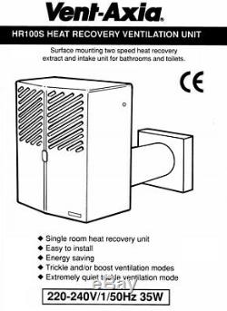 Vent-Axia HR100S Surface Heat Recovery Fan Condensation Ventilation Extractor